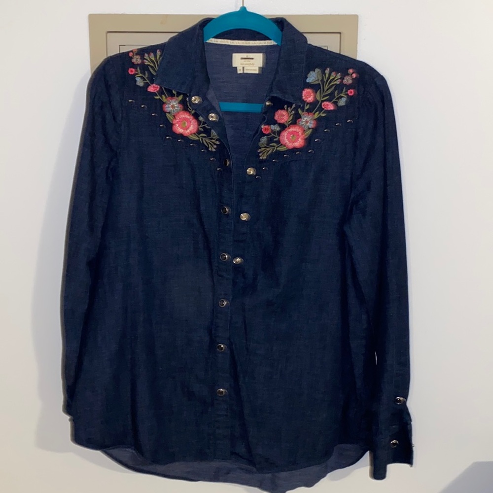 Kate Spade Embroidered Chambray Top Medium